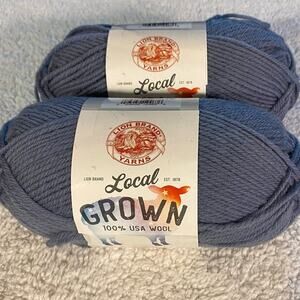 Yarn lot Lion Brand Local Grown 2 balls blue jeans 100% USA wool. 3.5 oz/186 yd